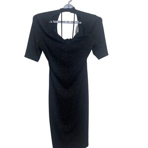 Rebecca‎ B Black Sparkle Midi Dress Cutout Back Short Sleeve Size 16